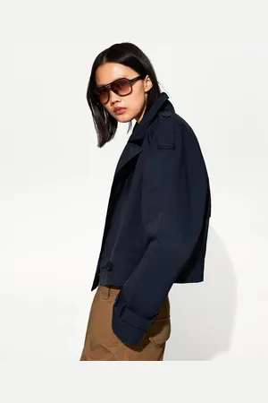 Bershka Kurze Trenchcoat-Jacke Damen Xs Marinenblau