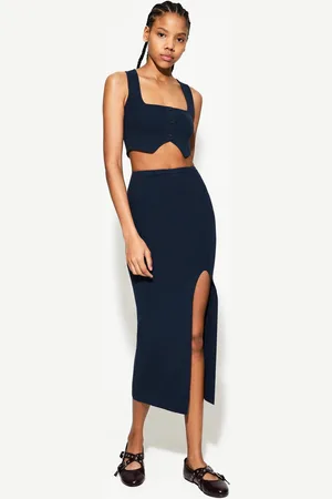 Bershka Midirock Damen Xs Blau
