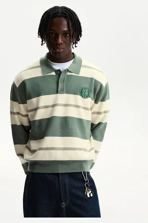 Bershka Gestreifter Pullover Im Polo-Stil Herren Xs Grün