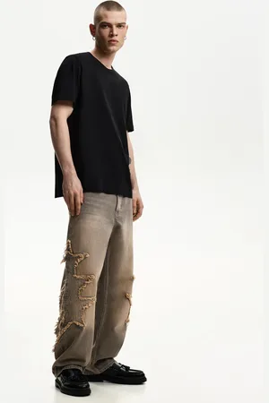 Bershka Baggy-Jeans Mit Aufnähern Herren 32 Dunkelgrau