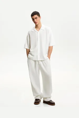 Bershka Wide-Leg-Hose Aus Crêpe Herren Xs Weiss