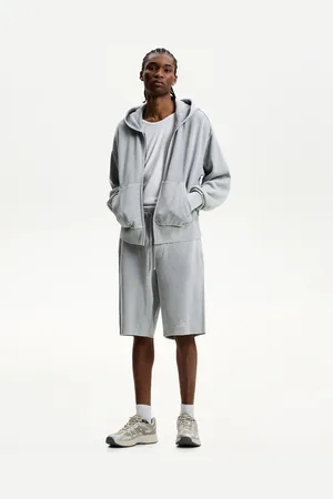 Bershka Baggy-Bermudas Mit Patentmuster Herren Xs Grau