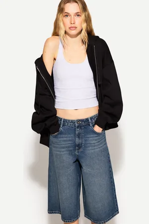 Bershka Baggy Denim-Jort-Bermudas Damen 10-12 Blau