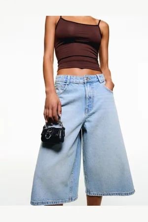 Bershka Baggy Denim-Jort-Bermudas Damen 10-12 Ausgewaschenes Blau