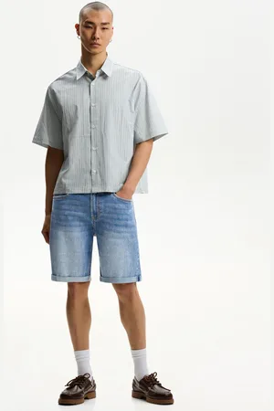 Bershka Jeans-Bermudas Mit Umgeschlagenem Saum Herren 34 Ausgewaschenes Blau