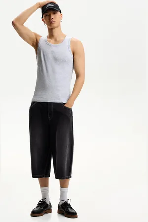 Bershka Super Baggy Denim-Jort-Bermudas Herren 32 Schwarz