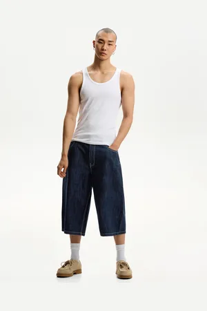 Bershka Super Baggy Denim-Jort-Bermudas Herren 32 Marinenblau