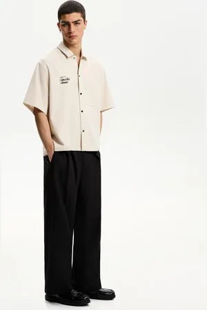 Bershka Hemd Mit Kurzen Ärmeln Und Print Herren Xs Sandfarbe