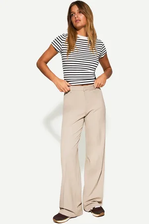 Bershka Wide Leg Tailoring-Hose Damen 32 Beige