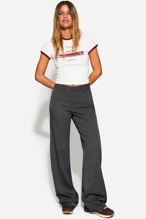 Bershka Wide Leg Tailoring-Hose Damen 32 Grau