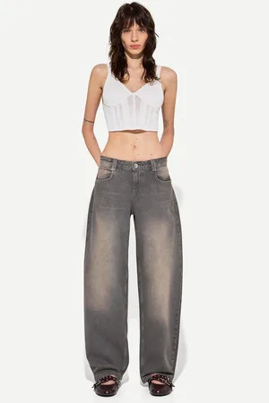 Bershka Baggyhosen-Jeans Im Barrel-Fit Damen 10-12 Dunkelgrau