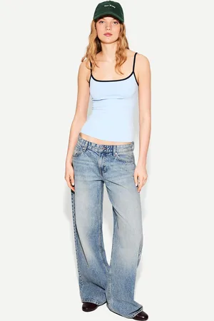 Bershka Boyfriend-Jeans Damen 10-12 Ausgewaschenes Blau