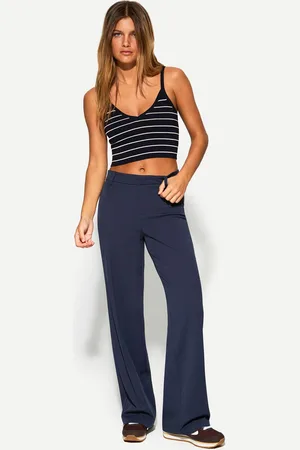 Bershka Wide Leg Tailoring-Hose Damen 38 Marinenblau