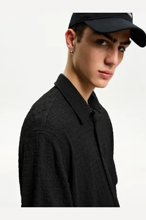 Bershka Hemd Im Boxy-Fit Mit Kurzen Ärmeln Und Textur Herren Xs Schwarz