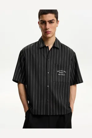 Bershka Hemd Mit Kurzen Ärmeln Und Print Herren Xs Schwarz