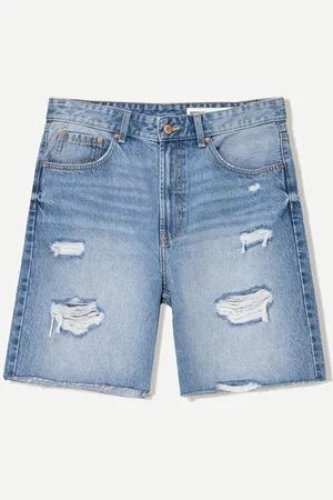 Bershka Jeans-Bermudashorts Mit Rissen Herren 32 Ausgewaschenes Blau