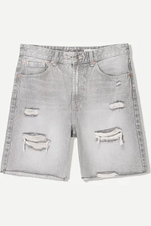 Bershka Jeans-Bermudashorts Mit Rissen Herren 32 Grau