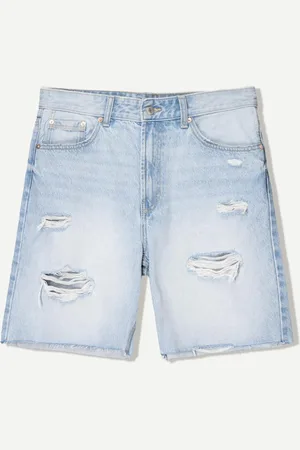 Bershka Jeans-Bermudashorts Mit Rissen Herren 34 Hellblau