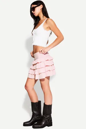 Bershka Minirock Mit Volants Damen Xs Rosa