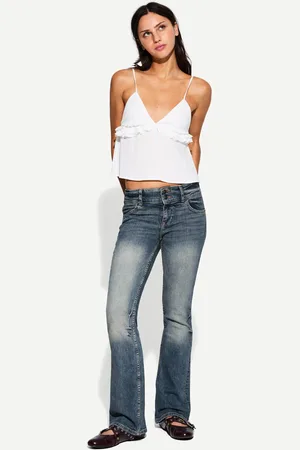 Bershka Low Waist Bootcut-Jeans Damen 10-12 Ausgewaschenes Blau