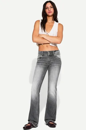Bershka Low Waist Bootcut-Jeans Damen 10-12 Dunkelgrau