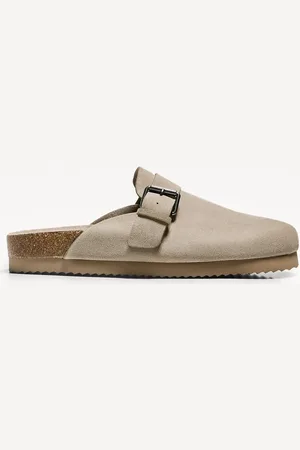 Bershka Pantoffeln Mit Dekorativer Schnalle Herren 39 Taupe