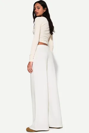 Bershka Soft Touch Hose Wide-Leg Rib Damen Xs Rohweiß