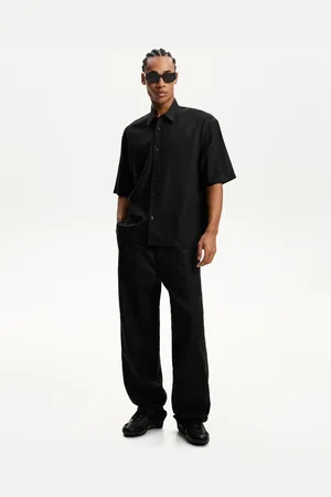 Bershka Wide-Leg-Hose Im Jogginghosen-Stil Mit Leinen Herren Xs Schwarz