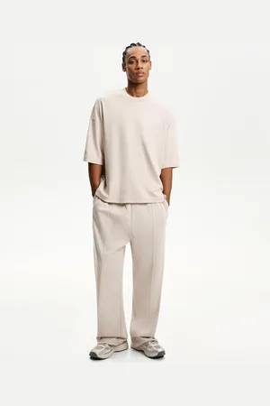 Bershka Wide-Leg-Hose Herren Xs Steinfarbe