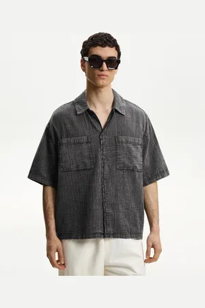 Bershka Hemd Im Boxy-Fit Mit Kurzen Ärmeln Herren Xs Dunkelgrau