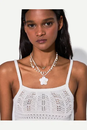 Bershka 3er-Pack Halsketten In Perlmuttoptik Mit Blume Damen Rohweiß
