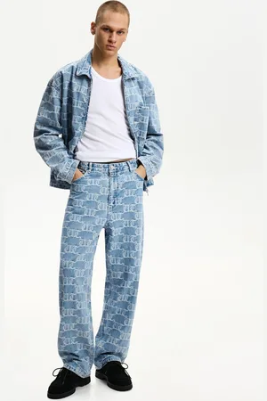 Bershka Baggy-Jeans Mit Jacquardmuster Herren 38 Hellblau