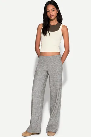 Bershka Soft Touch Hose Wide-Leg Rib Damen Xs Grau