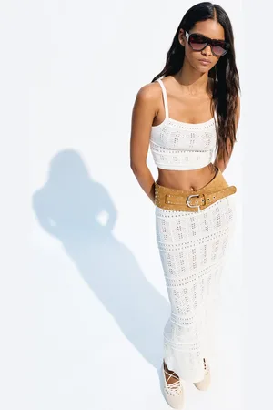 Bershka Rustikaler Midirock Mit Lochmuster Damen Xs Rohweiß