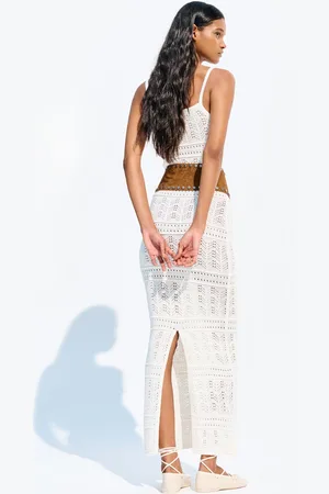 Bershka Rustikales Midikleid Mit Lochmuster Damen Xs Rohweiß