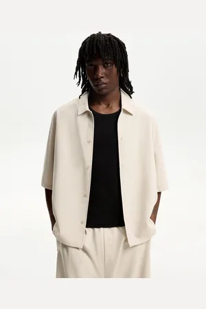 Bershka Tailoring-Hemd Im Boxy-Fit Mit Kurzen Ärmeln Herren Xs Rohweiß