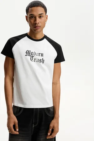 Bershka T-Shirt Mit Farblich Abgesetzten Kurzen Ärmeln Und Print Herren Xs Weiss