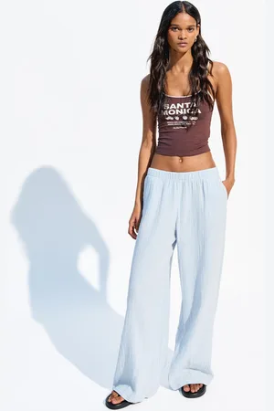 Bershka Rustikale Wide-Leg-Hose Aus Doppeltem Gewebe Damen Xs Hellblau