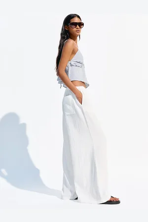 Bershka Rustikale Wide-Leg-Hose Aus Doppeltem Gewebe Damen Xs Weiss