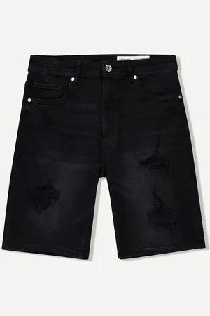 Bershka Jeans-Bermudashorts Mit Rissen Herren 34 Schwarz