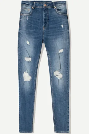 Bershka Super Skinny Jeans Mit Rissen Herren 34 Blau