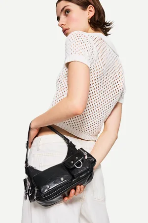Bershka Multitaschen-Schultertasche Damen Schwarz