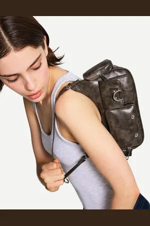 Bershka Multitaschen-Schultertasche Damen Dunkelgrau