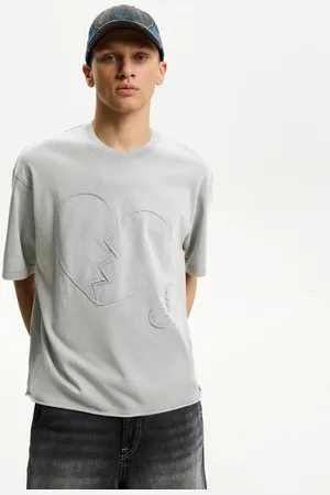 Bershka Cropped-T-Shirt Mit Aufnäher Herren Xs Grau