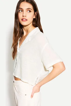 Bershka Rustikales Hemd Mit Kurzen Ärmeln Und Strukturmuster Damen Xs Weiss
