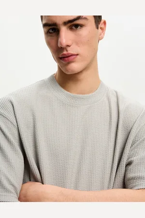 Bershka T-Shirt Aus Seersucker Mit Kurzen Ärmeln Herren Xs Grau