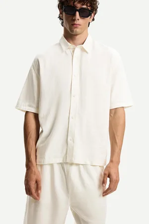 Bershka Kurzarmhemd Mit Leinenanteil Herren Xs Weiss