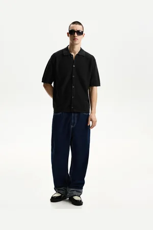 Bershka Hemd Mit Strukturmuster Und Kurzen Ärmeln Herren Xs Schwarz