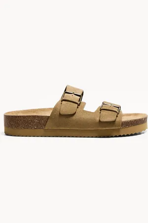 Bershka Flache Sandalen Aus Leder Mit Schnallen Herren 39 Sandfarbe
