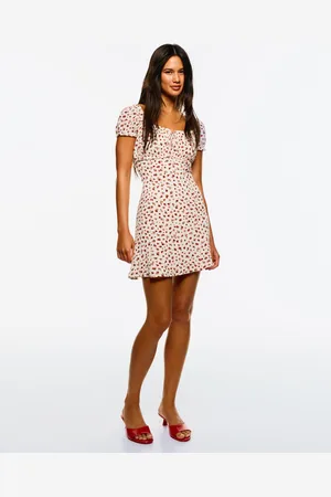 Bershka Bedrucktes Minikleid Mit Waffelstruktur Damen Xs Bordeaux